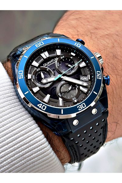 Quantum Function Leather Cord Steel Case Men's Wrist Watch 1107.969