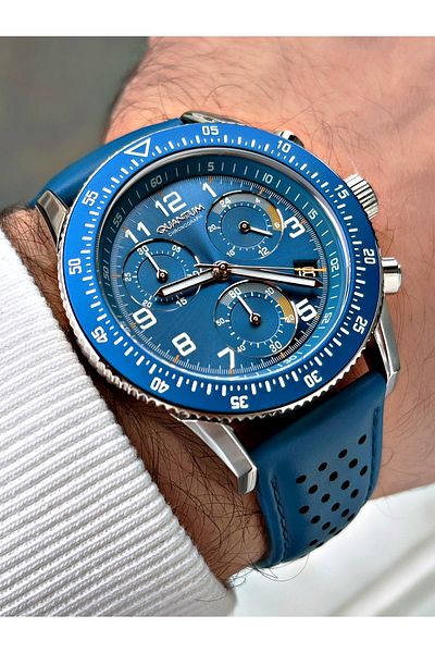 Quantum Function Blue Color Leather Band Steel Case Men's Wrist Watch 1118.399