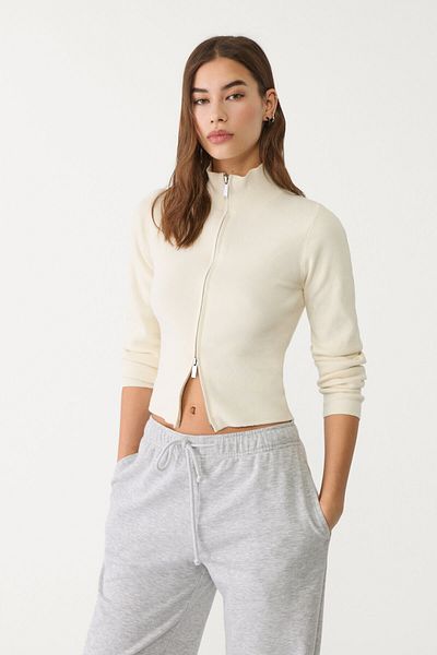 Stradivarius Fitted knit cardigan with zip