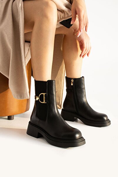 FOLLİNİ Μαύρα γυναικεία μποτάκια από γνήσιο δέρμα
