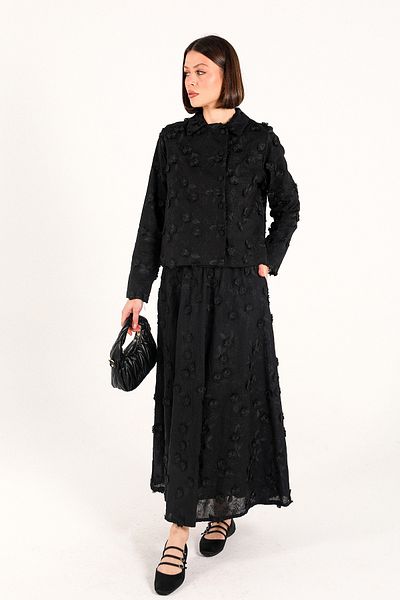 Melike Tatar Black Floral Skirt Suit 32-4000
