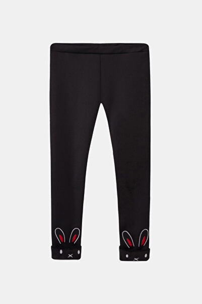 LOVETTI Black Girls' Full Raised Eared Rabbit Embroidery (Nova) Leggings