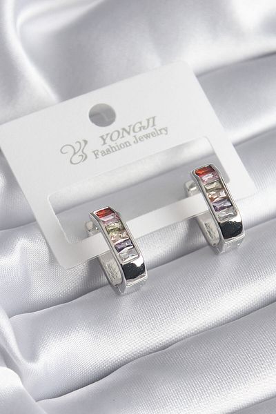 Skygo Brass Silver Color Colorful Zircon Stone Women's Earrings - TJ-BKP8353