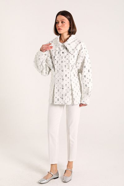 Melike Tatar White Sequined Jacket 32-3416