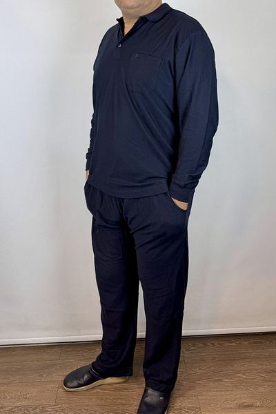 TANİŞ GİYİM Men's Polo Neck Plus Size Pocketed Navy Blue Lower Top Sleepwear Tracksuit Set