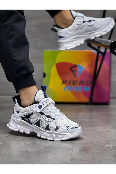 homiro Pantofi sport pentru copii cu talpă Faylon cu bandă unisex-alb-negru