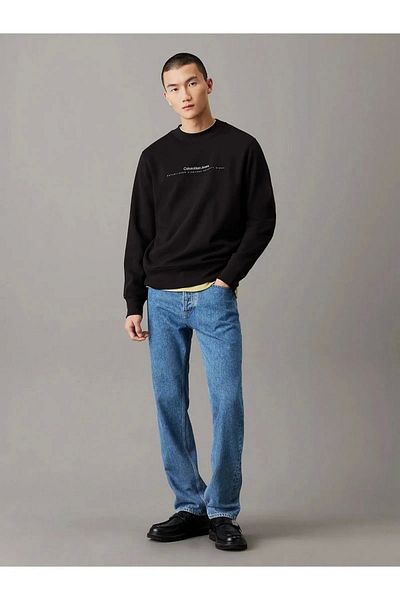 Calvin Klein Herren-Sweatshirt mit Rundhalsausschnitt, elastischer Taille, reguläre Passform, lange Ärmel, Schwarz, J30J 327119 -BEH