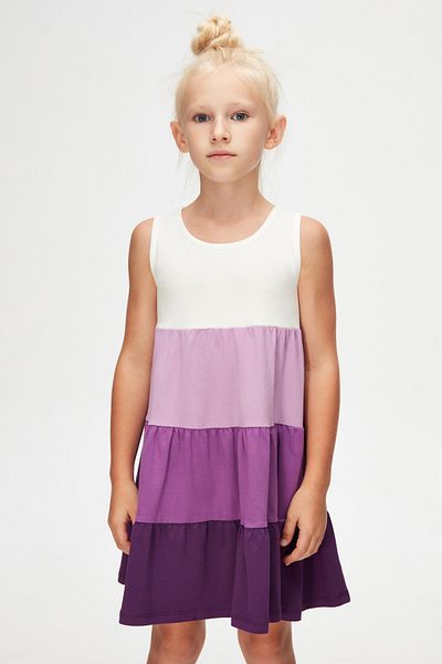 LOVETTI Ecru-purple Girl's Layered Colored Gathered Strap Dress