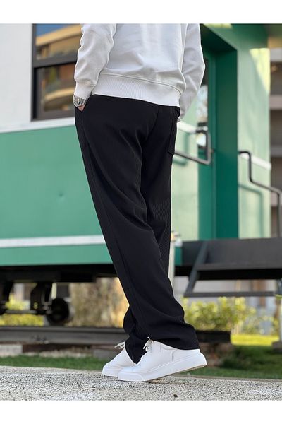ElitWear Comfortable Fit Striped Stretchy Fabric Ribbed Relaxed Trousers