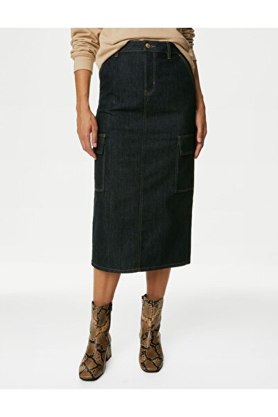 Marks & Spencer Denim Midi Kargo Etek