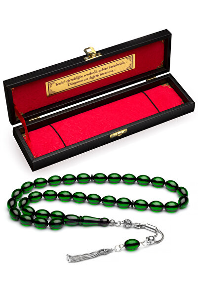 OTTOTESBİH Erkek Gümüş Püskül 8x12mm Ateş Kehribar Tesbih