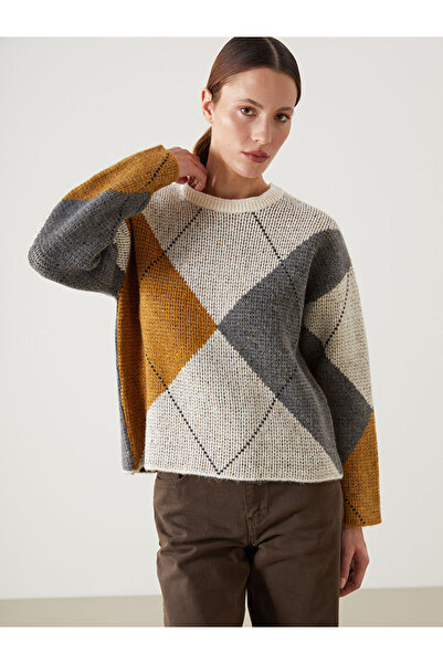 LC Waikiki Γυναικείο πλεκτό πουλόβερ LCW Vision Crew Neck Color Blocked Oversize