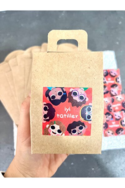 mey OFFICIAL İyi tatiller etiketli paketleme kiti (10 adet kraft kutu 7*11*4c...