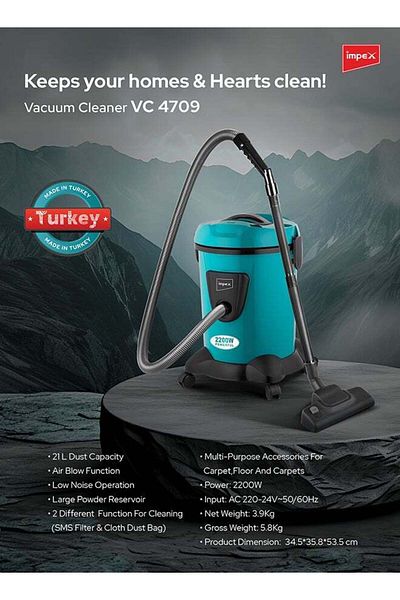 İMPEX Turkish Vacuum Cleaner 21l Dust Bag Capacity Low Noise Operation 2200w Vc4709