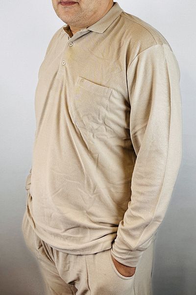 TANİŞ GİYİM Men's Polo Neck Plus Size Pocketed Beige Lower Top Sleepwear Tracksuit Set