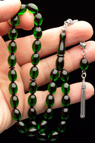 OTTOTESBİH Sertifikalı Gümüş Püskül 8x12mm Ateş Kehribar Tesbih