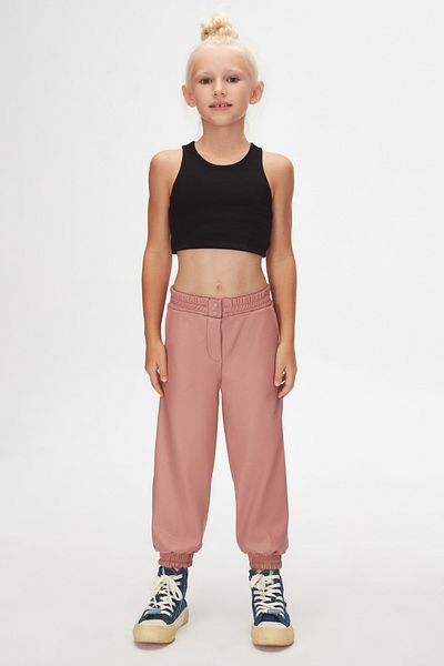 LOVETTI Powder Pink Girls' Winter Leather Pants with Snap Fastener and Drawstring