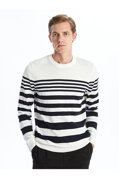 LC Waikiki Crew Neck Long Sleeve Striped Men's Knitwear Sweater
