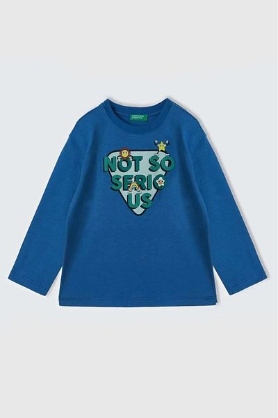 Benetton Синя момчешка тениска с дълъг ръкав