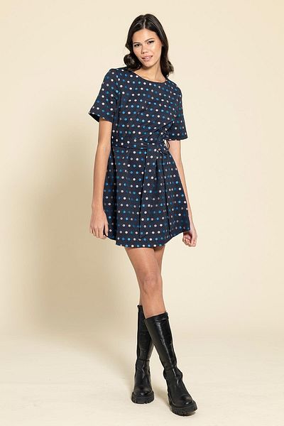 FOR YOU MODA Μίνι φόρεμα πουά με ζώνη Navy Blue