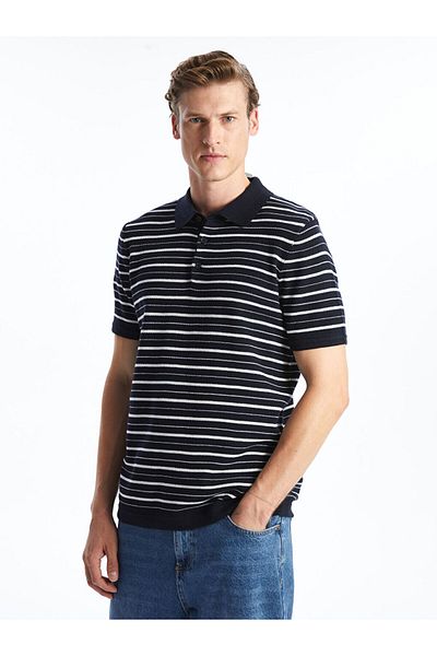 LC Waikiki Polo Neck Short Sleeve Striped Men's Knitwear Sweater