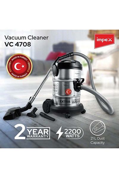 İMPEX Turkish Vacuum Cleaner, 21Ltr, Metal Body,  For Home And Office Cleaning 21 L 2200 W VC 4708