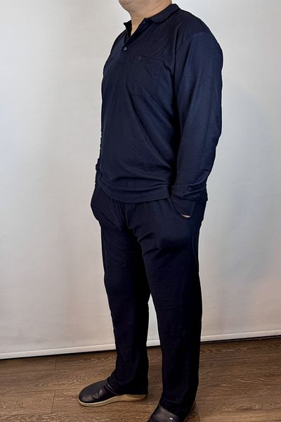 TANİŞ GİYİM Men's Polo Neck Plus Size Pocketed Navy Blue Lower Top Sleepwear Tracksuit Set