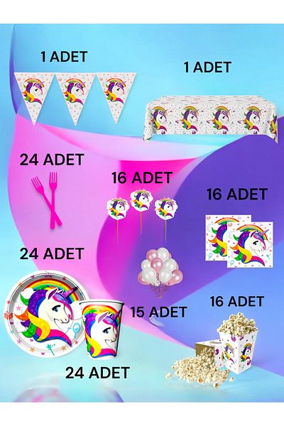 VibeHome 24-Person Unicorn Themed XL Pack - Birthday Party and Fun Events