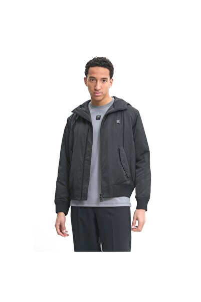 HUGO Erkek Kapşonlu Yaka Marka Yazı Desenli Uzun Kol Siyah Mont 50524093-001