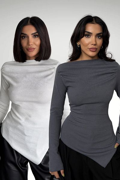 Bipantolon Anthracite White Draped Boat Neck Lycra Γυναικεία Μπλούζα Σετ 2 τεμ