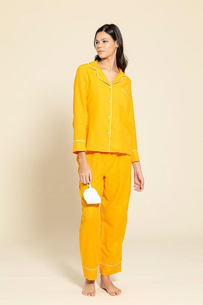 FOR YOU MODA 3-Piece Organic White Ribbed Orange Pajama Set