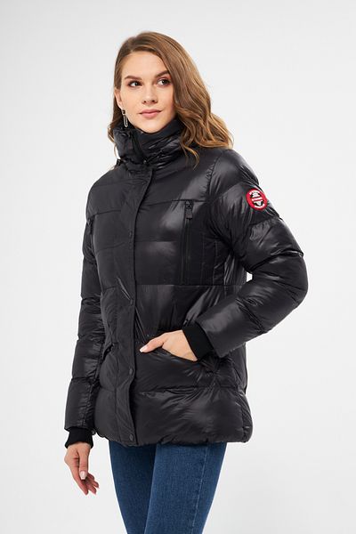 DYNAMO Women's Black Hooded Zipper and Snap Closure Coat