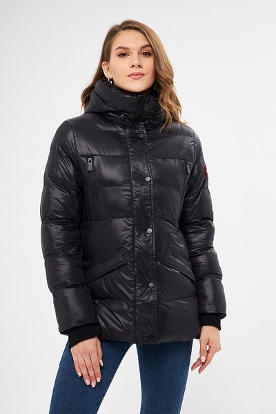DYNAMO Women's Black Hooded Zipper and Snap Closure Coat