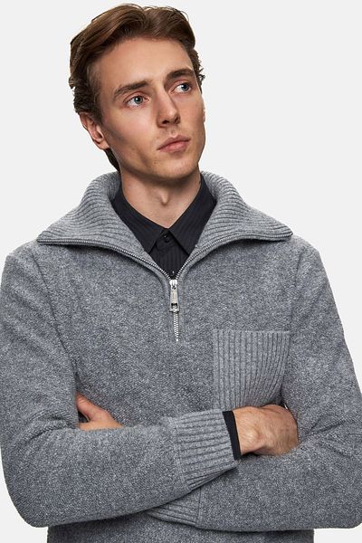 Tween Pulover din amestec de lână gri Slim Fit