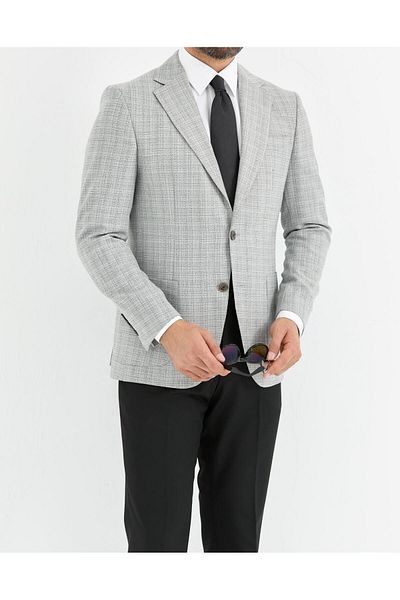 Suit Sartoria Men's Slim Fit Gray Plaid Light Gray Jacket