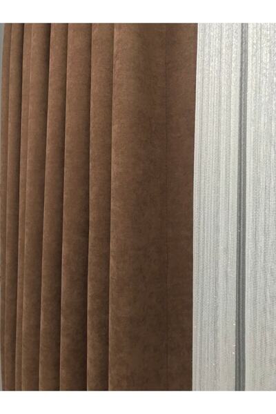 Perde Pendik Yellow/Beige Single Wing Island Fund Holder - 1/3 Close Pleat Curtain