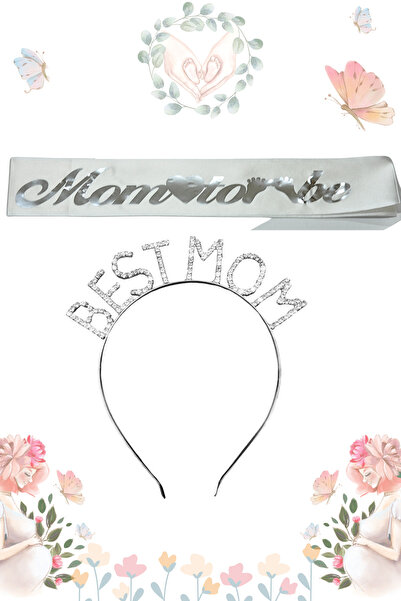 Larenya Best Mom Metal Crown and Sash - Set Baby Shower & Sash Alb Argintiu