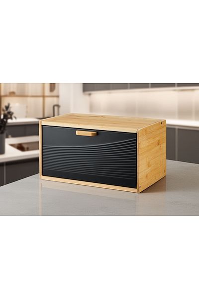 Vadi Luxury Bamboo Bread Box - Karina with Metal Lid, Rectangular Design