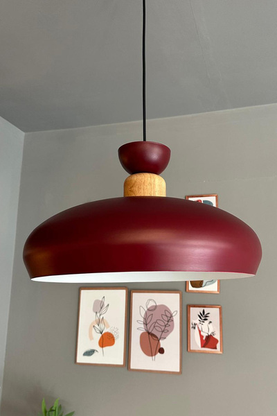 Bamyum Estrela Vişne Çürüğü Tekli Sarkıt Avize Geniş Ahşap Şapka İç Mekan Aydınlatma Dekoratif Mutfak Cafe