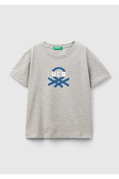 United Colors of Benetton Boy's Gray Melange Benetton Summer T-shirt - Writte...