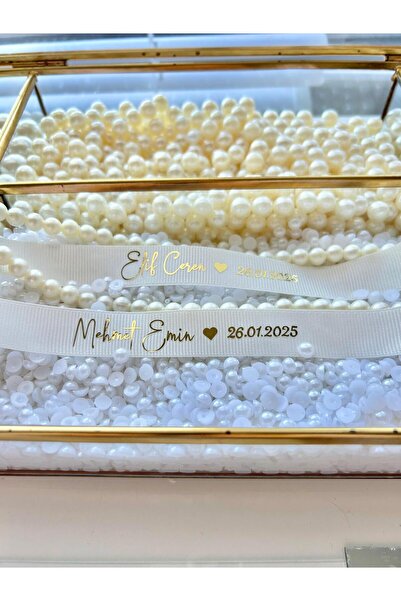 ALYANSHOME Dökülen İncili Kişiye Özel İsimli Yüzük Nişan Kurdelası