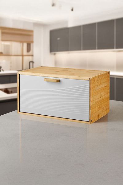 Vadi Luxury Bamboo Bread Box - Karina with Metal Lid, Rectangular Design
