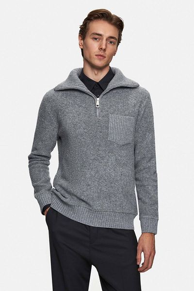 Tween Pulover din amestec de lână gri Slim Fit
