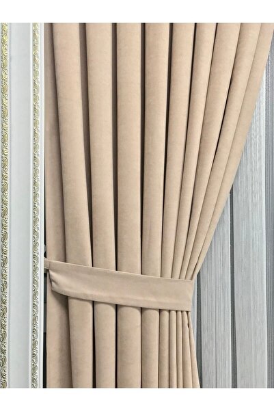 Perde Pendik Island Backdrop Beige Single Wing 1/3 Close Pleat - Luxury Background Curtain Suitable for Any Room
