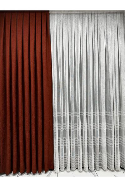 Perde Pendik Island Fund Holder Tile Single Wing 1/3 Close Pleat - Luxury Fund Curtain Suitable for Any Room