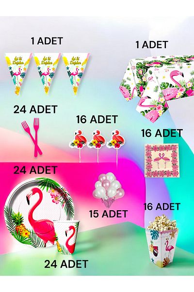 VibeHome Flamingo Themed XL Pack for 24 - Birthday Party and Fun Events