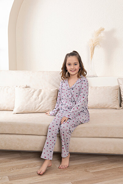 Free Beka Girl's Star Patterned Pajama Set 100% Cotton Comfortable and Flexible Fabric