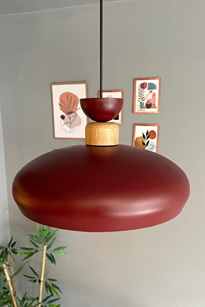 Bamyum Estrela Vişne Çürüğü Tekli Sarkıt Avize Geniş Ahşap Şapka İç Mekan Aydınlatma Dekoratif Mutfak Cafe