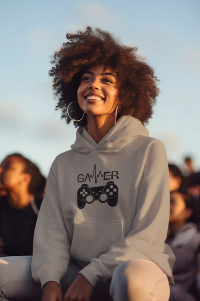 Tshirto GAMER PULSE Φούτερ με κουκούλα με εμπριμέ 3 κλωστές Navy Blue/Μπεζ/Μαύρο με κουκούλα