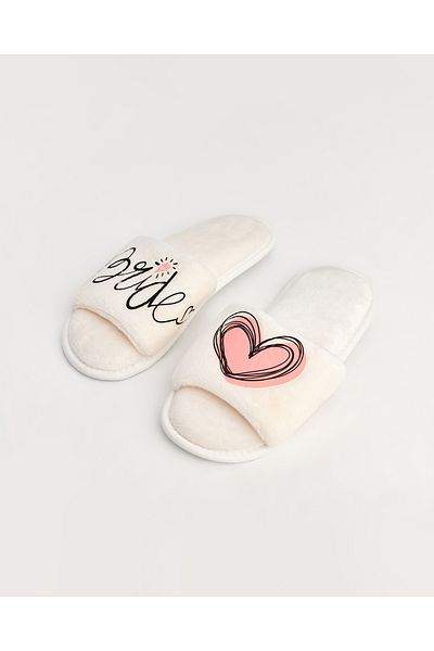 Chirpy Bride - Written White Bridal Slippers